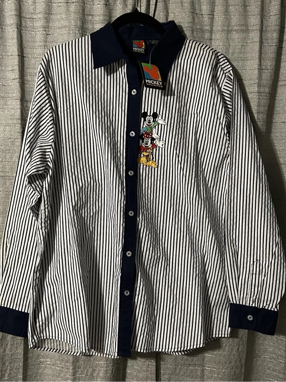 NWT VINTAGE Mickey Unlimited Disney Striped Shirt Women’s L Mickey Minnie Pluto